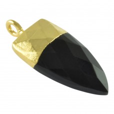 Black onyx dagger shape electro gold plated gemstone charm pendant